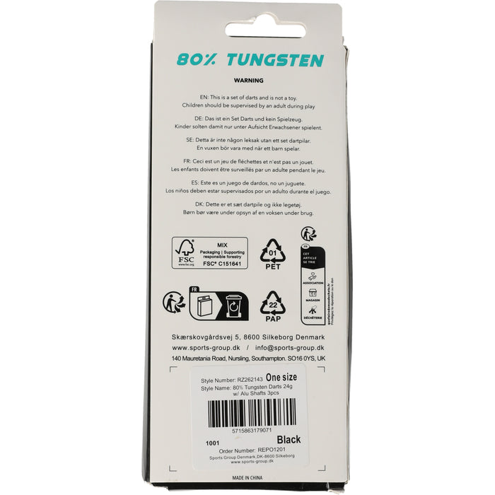 REZO 80% Tungsten Darts 24g w/ Alu Shafts 3pcs Accessories 1001 Black